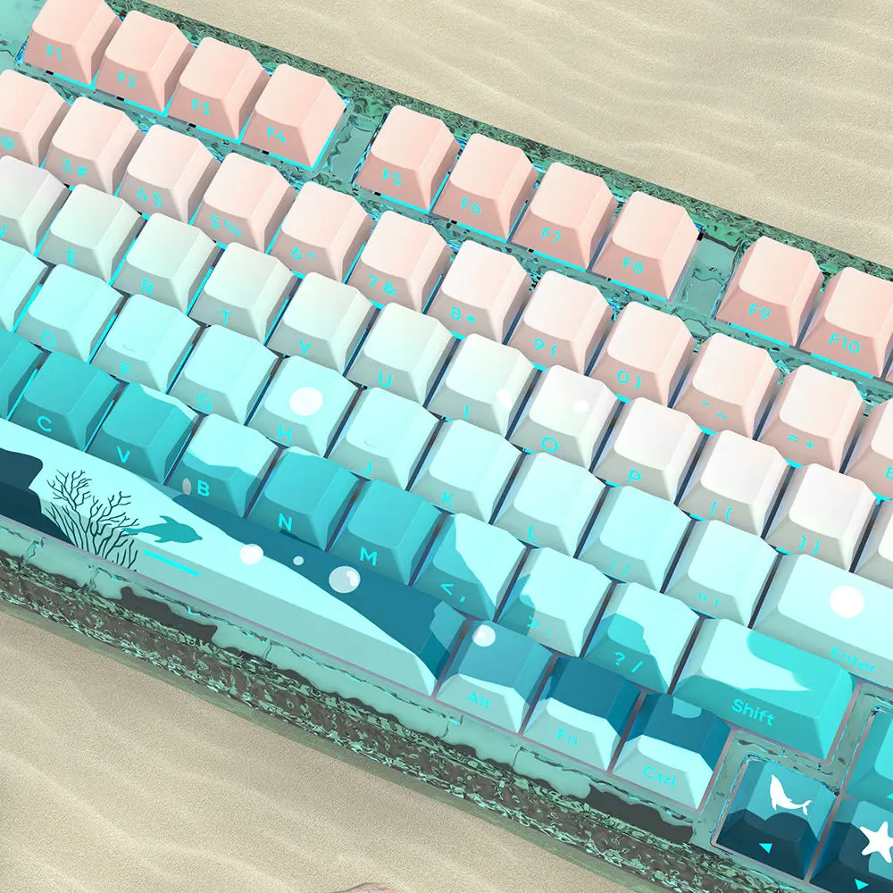 

Deep Sea Keycaps 125 Keys Gradient Blue Pink Side Engraved Translucent Sublimation Adaptable To 68/75/96/104 Mechanical Keyboard