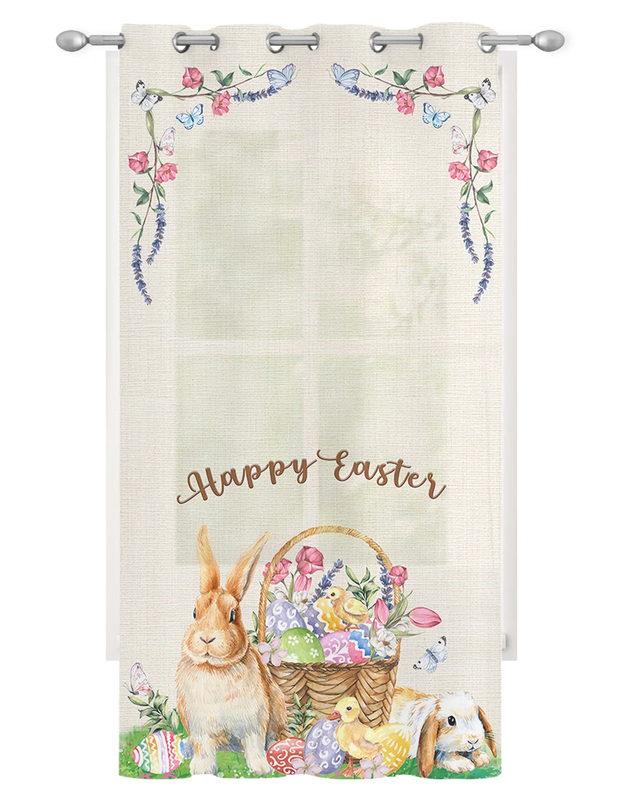 Easter Bunny Egg Duck Flower Sheer Curtains for Living Room Window Curtains for Kitchen Modern Tulle Voile Curtains