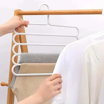 Protiskluzové ramínka na kalhoty, domácí kolej, úspora místa, věšák na kalhoty a džíny, vícevrstvý úložný stojan na šály 10 nejlepší prodej víceúčelový věšák na oblečení - №10