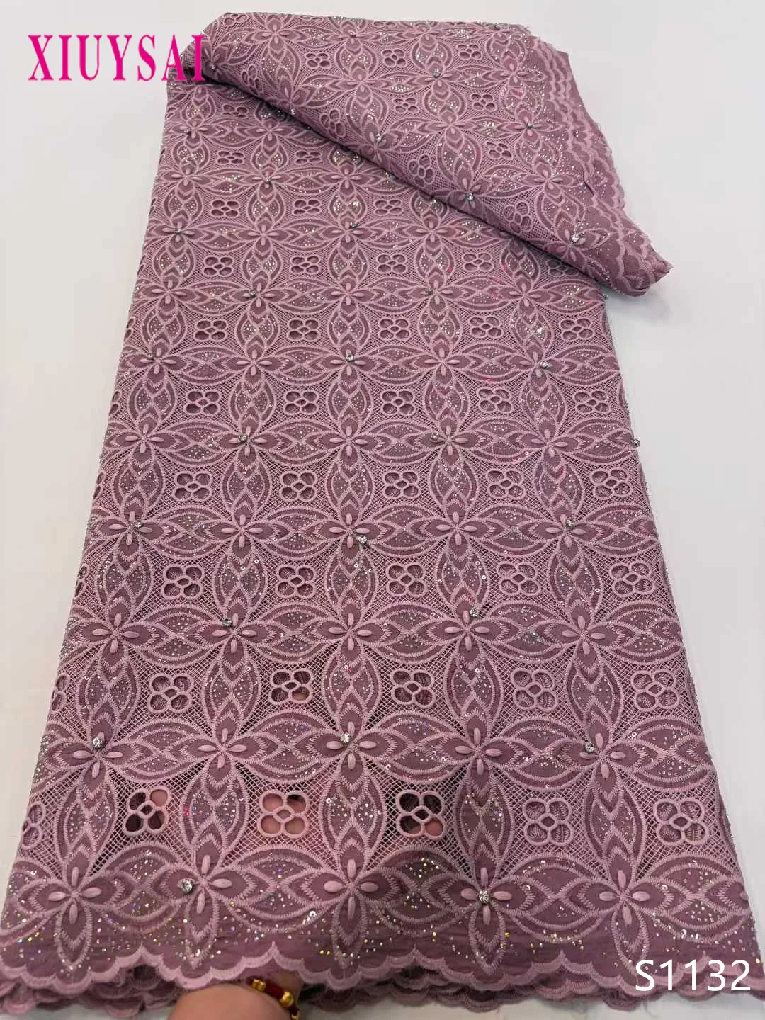

Nigerian Guipure Cord Lace Fabric, Cotton Fabric with Sequins, African Lace Fabric, Party Dress, High Quality, 5 Yards, 2024