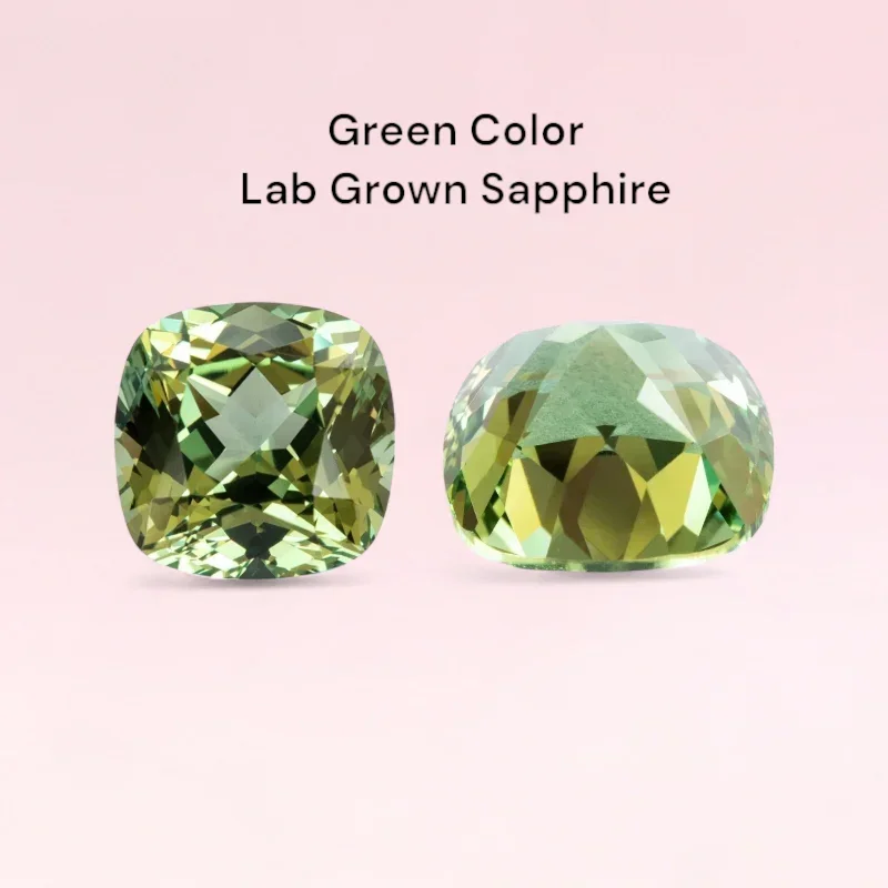 

Cushion Cut Green Color Lab Grown Sapphire Beads for Charms Jewelry Making DIY Ring Necklace Materials Selectable Certificate