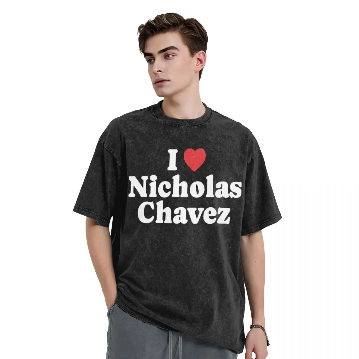 Washed T Shirt I Love Nicholas Chavez Hip Hop Retro T-Shirt Street Streetwear 100% Cotton Summer Tops Tops Tees Men Women