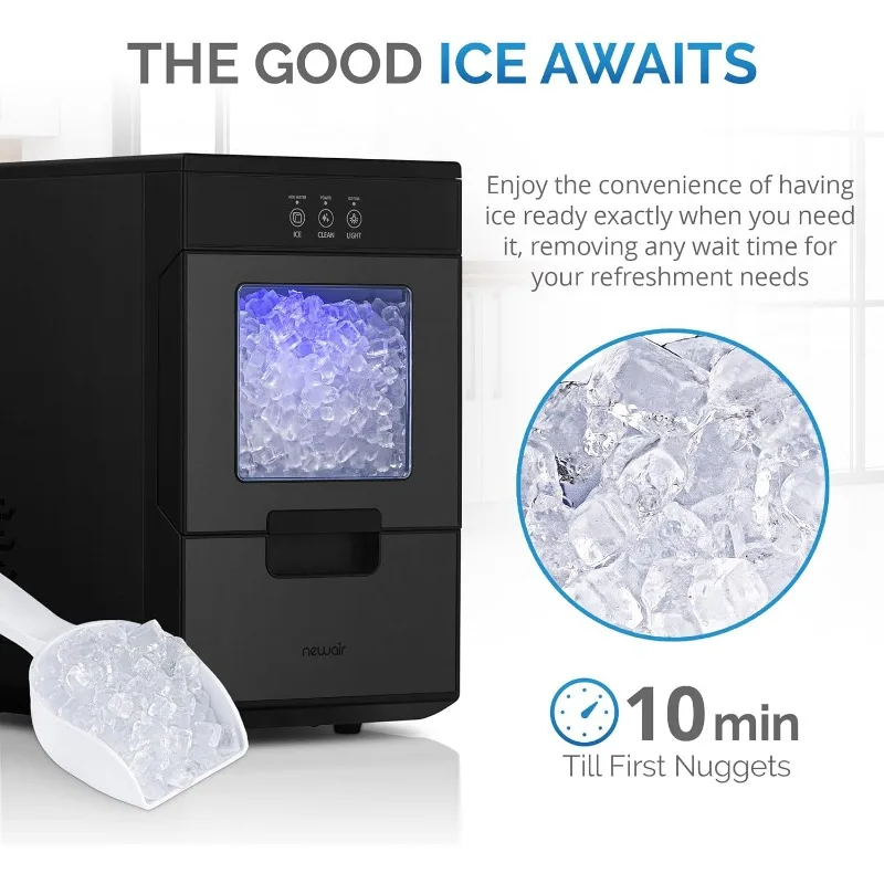 Newair Nugget Ice Maker Countertop - 44lbs/Day, Countertop Sonic Ice Machine, Self-Cleaning & Refillable Water Tank