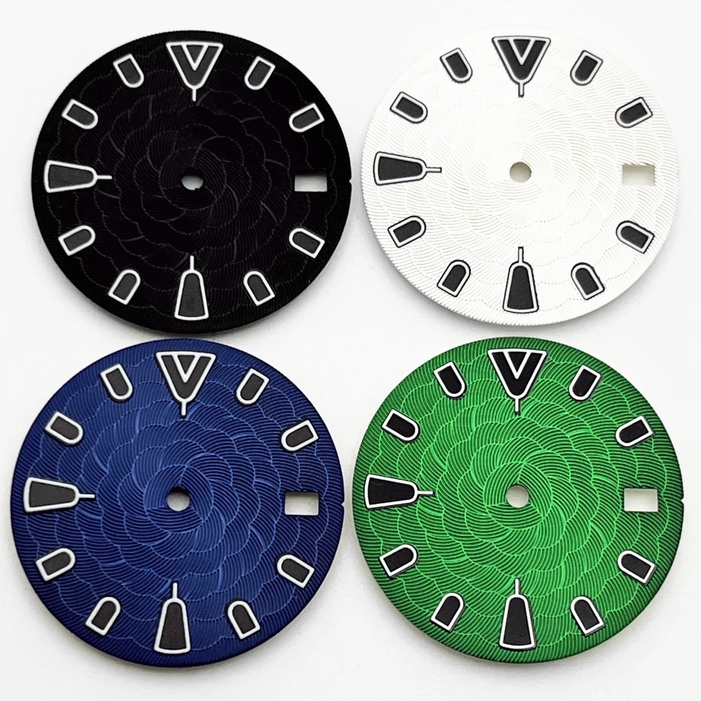 28.5mm Sterile Watch Dial With Calendar Window Green Luminous Fit NH35 3/3.8/4.2 O'Clock CrownMovement Watch Accessories