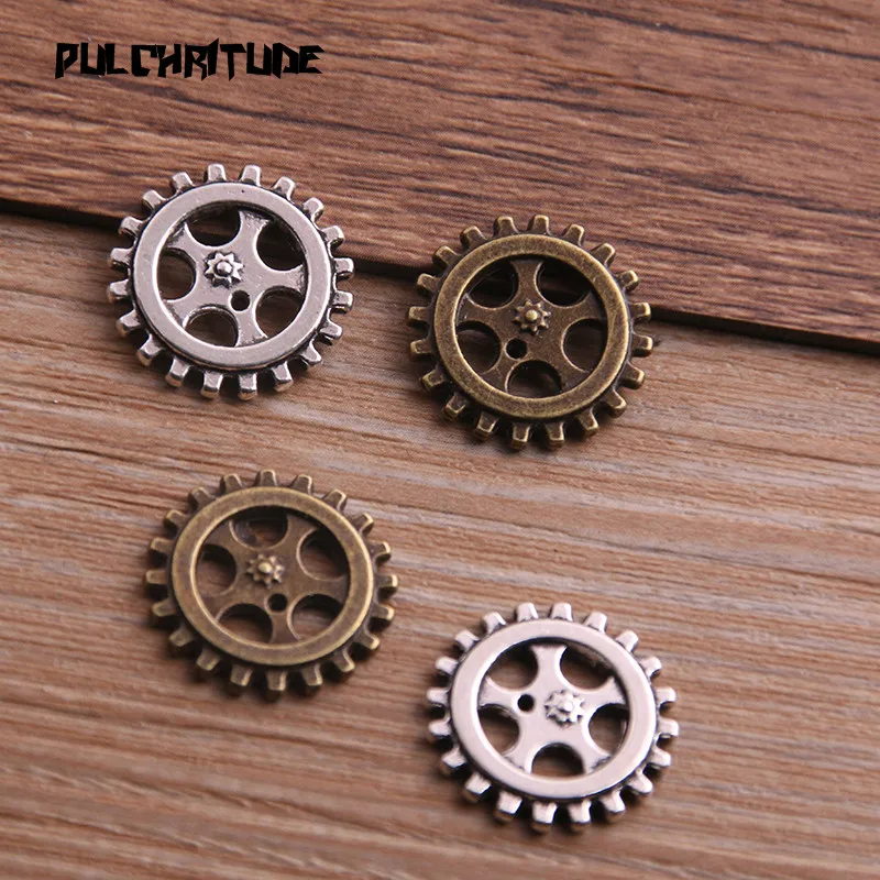 10Pcs 18mm Two Color Metal Alloy Machinery Gear Pendant Jewelry Charm Jewelry Gear Findings