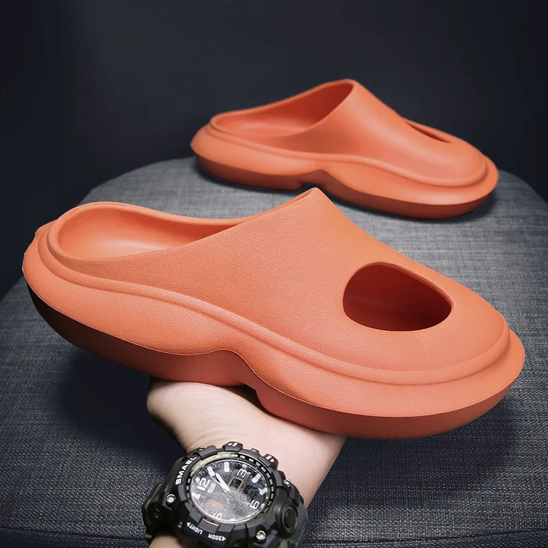 2022 Summer Men's Slippers Soft Bottom House Shoes Unisex Beach Outdoor Slides Mesh Hole Platform Mules Clogs Woman Sandals 45