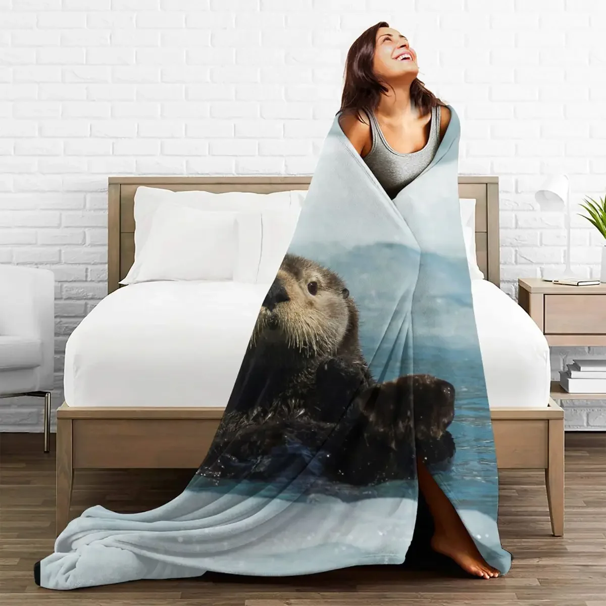 

Sea Otters Baby Blankets Sofa Cover Printed Fleece Animal Breathable Super Warm Throw Blanket for Sofa Bedroom Bedspreads