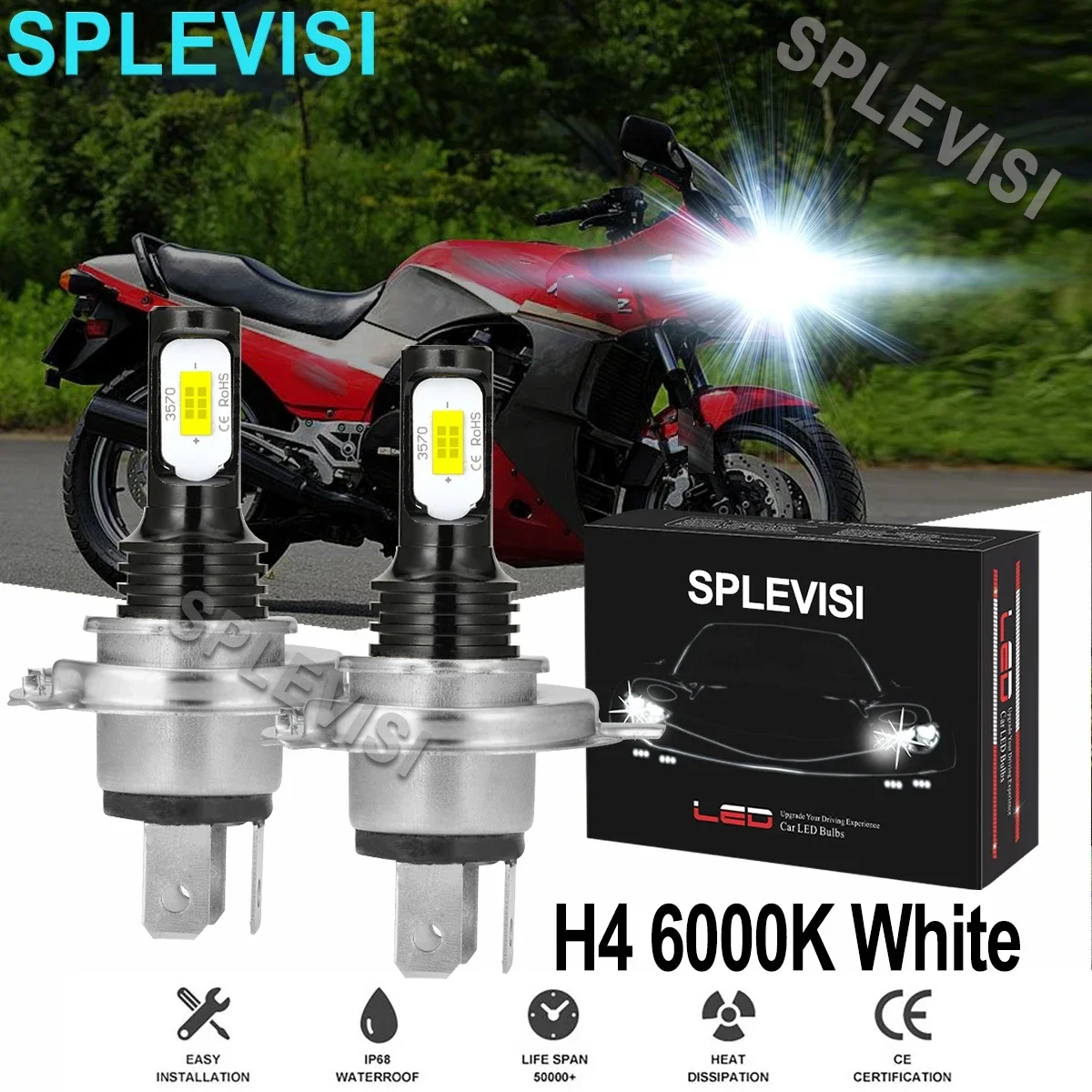 

2x 70W white led motorcycle headlight For Kawasaki Ninja ZX7 1989-1995 ZX7R 1991-2003 ZX9R 1995-2003 led moto