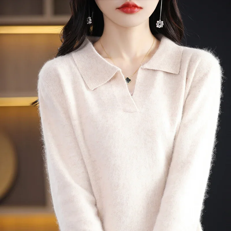 WinvyNee Women Mink Cashmere Sweater Polo Collar Casual Outerwears Warm 2024 New Knitted Pullover Tops Clothing Winter A1248014