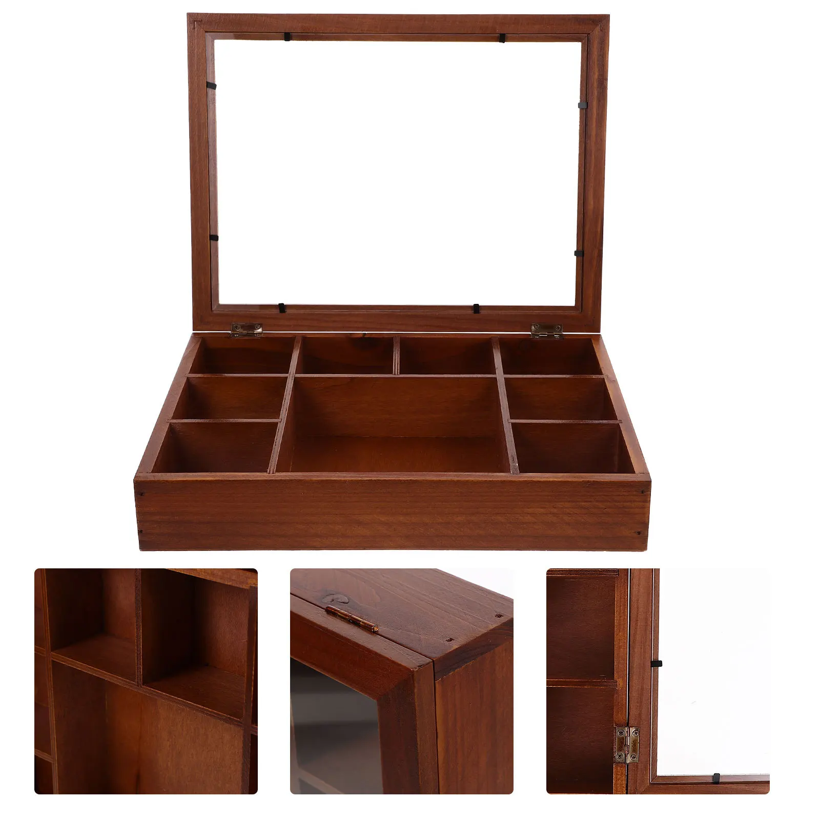 

Clear Lid Wooden Jewelry Box Retro Style Vintage Gem Crystal Rock Display Case Multi-Compartment Jewelry Organizer Dustproof