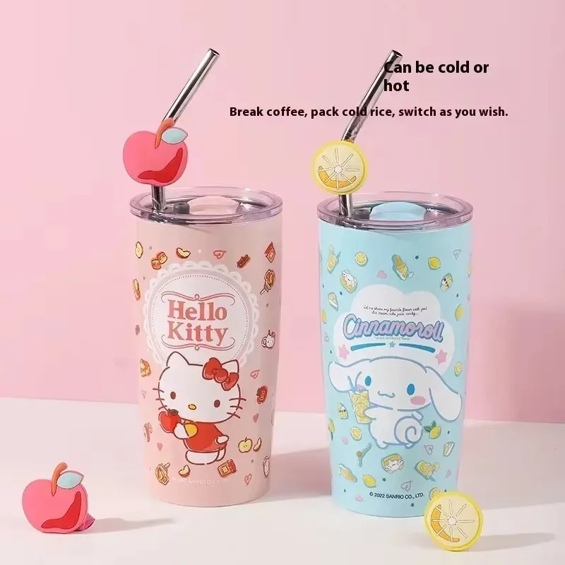 

Серия Miniso Sanrio, красочная термоизоляционная стальная чашка, милая соломинка Hello Kitty Melody, прямые чашки для напитков, подарки