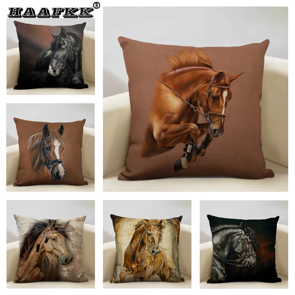 Farm Animals Horse Cushion Cover  45x45cm Linen Pillow Case Luxury Home Sofa Decoration Pillowcase Double-sided Printing