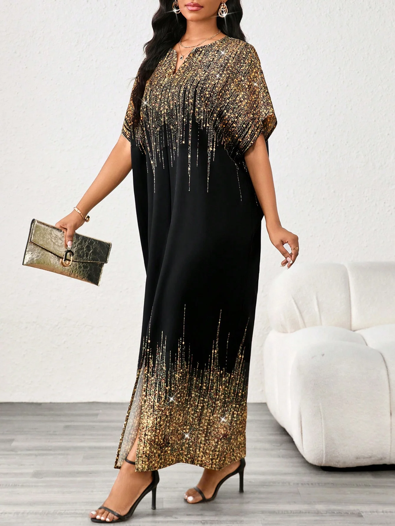 

Pop European And American Style Loose Dress Summer New Gradient Short Sleeved Banquet Long Dress For Women