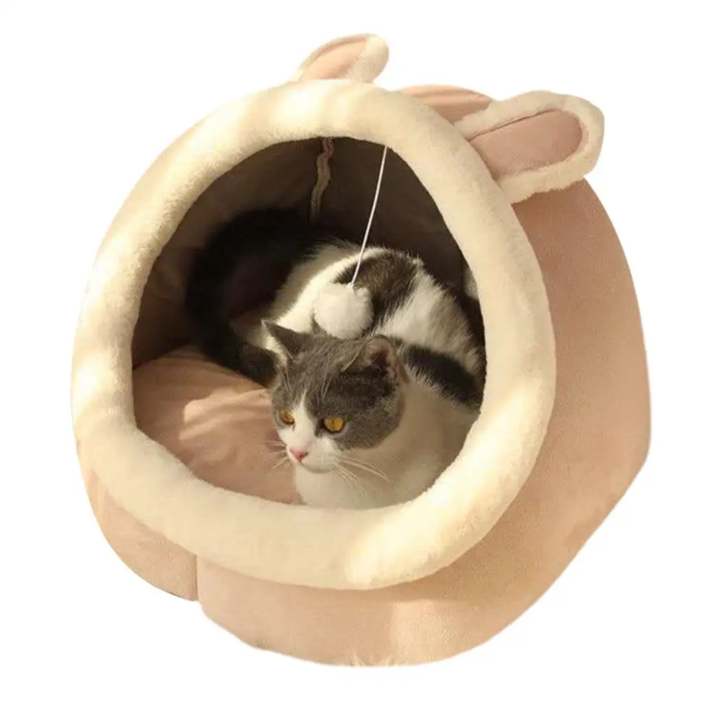 Cama para mascotas cálida y acogedora, cojín para casa para gatos con parte inferior antideslizante, cama nido para dormir extraíble y lavable para mascotas