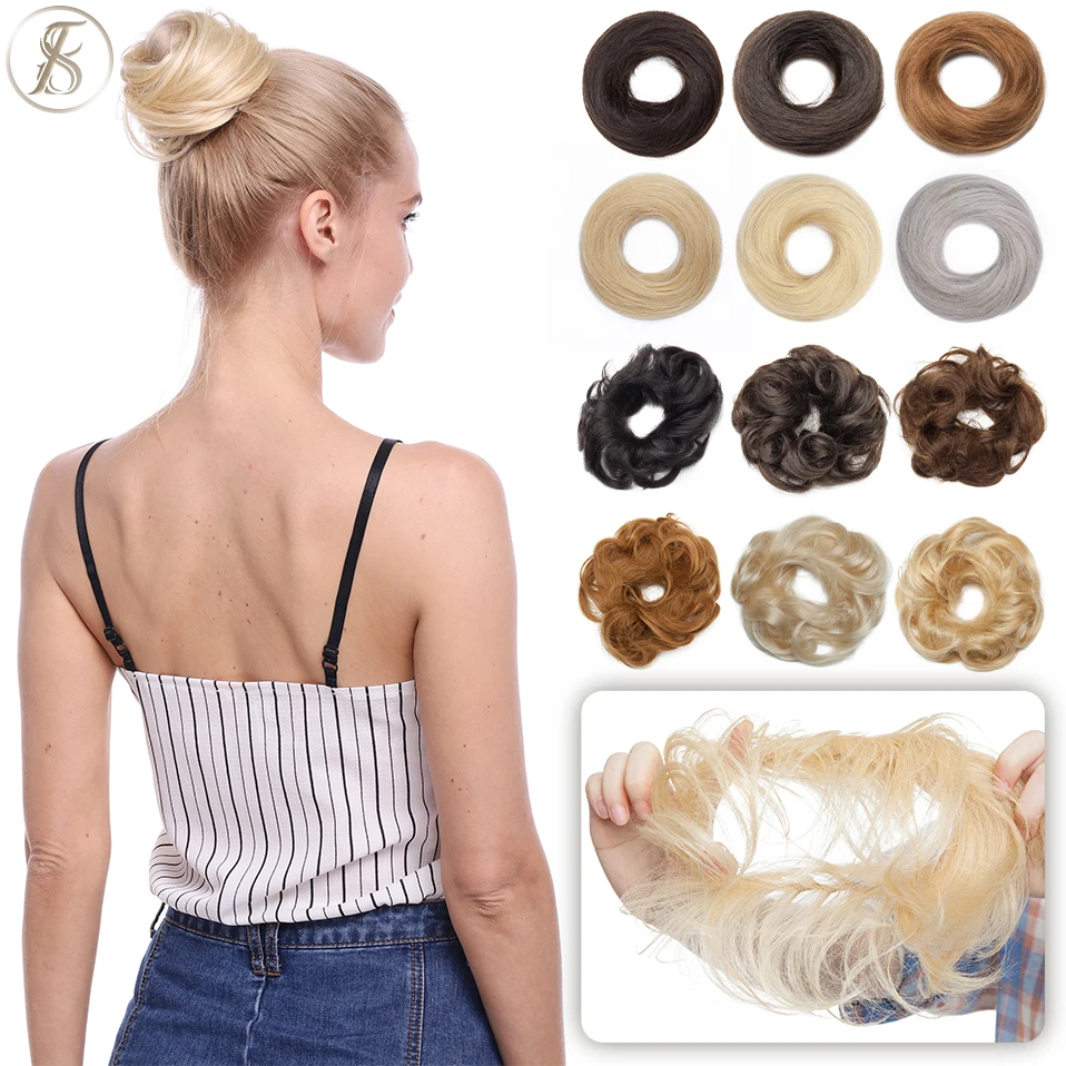 Tess 17g/23g cabelo bun chignon 100% cabelo humano encaracolado cabelo elástico donut rabo de cavalo extensões de cabelo envoltório cor natural hairpiece