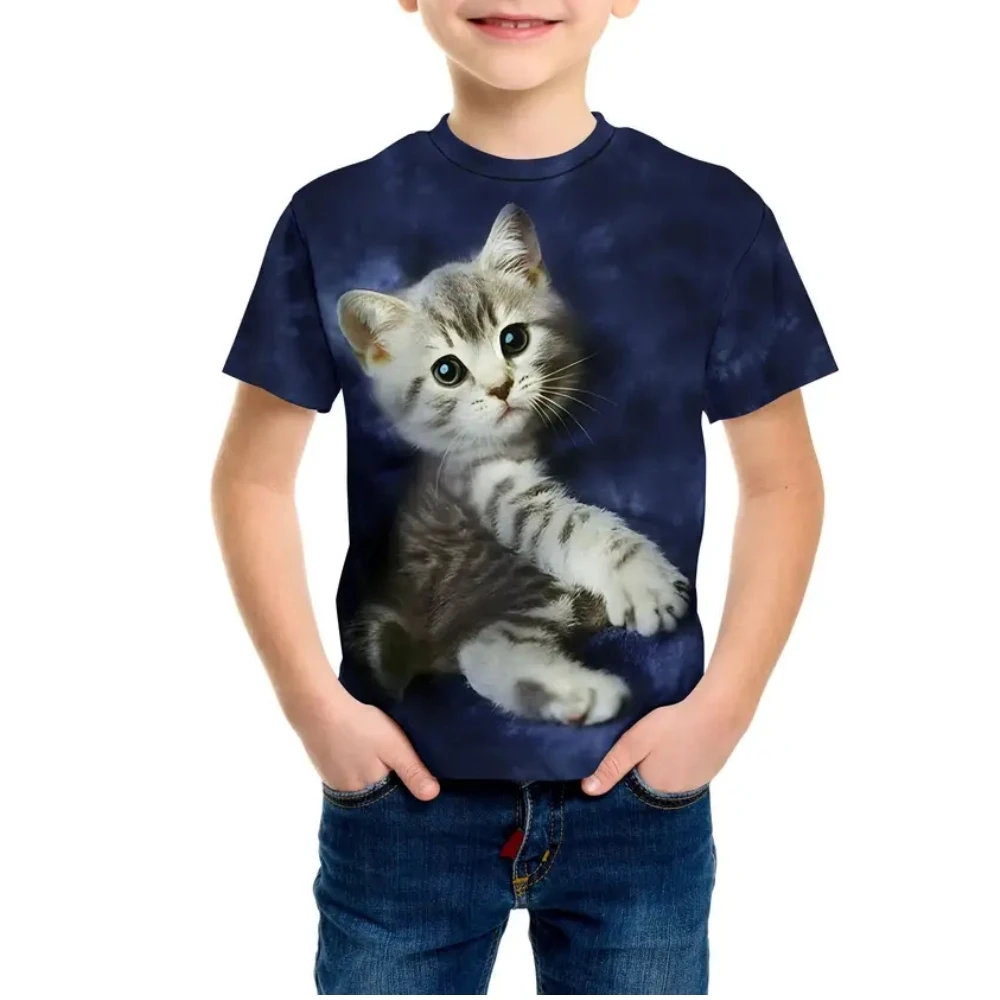 Kinder Kleidung Sommer Kurzen Ärmeln Tops 3D Druck Coole Katze Grafik T Shirts Outdoor Fashion Street Style Kinder jungen Kleidung – Detail 10