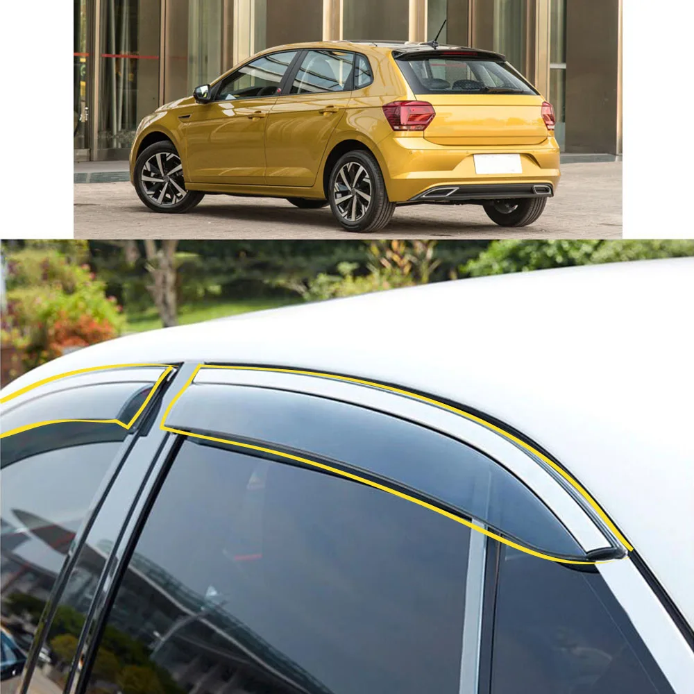 Car Sticker Plastic Window Glass Wind Visor Rain/Sun Guard Vent For VW Volkswagen Polo Plus Hatchback 2018 2019-2020 2021 2022