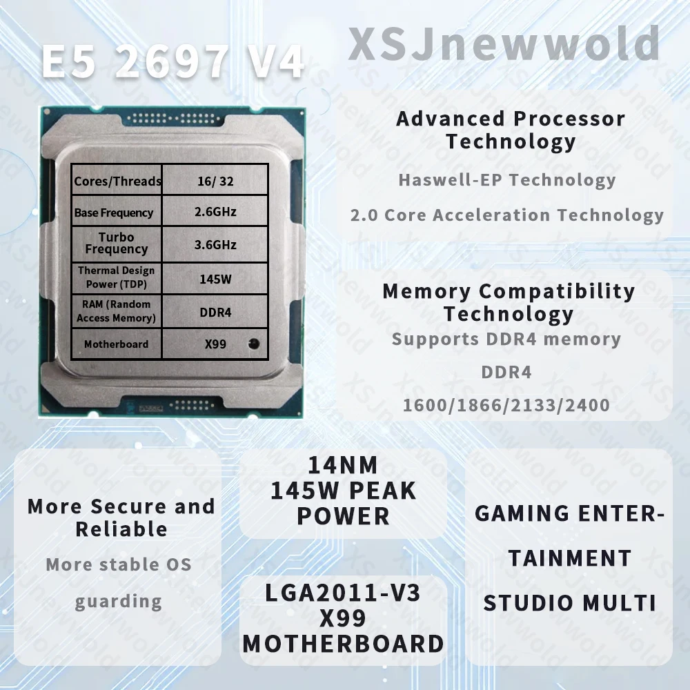 X99 Motherboard Kit with LGA2011-3 Xeon E5 2697AV4, DDR4 32 GB (4*8GB) 2400 MHz RAM, Quad Channel NVMe M.2, NGFF M.2 SATA3.0*6