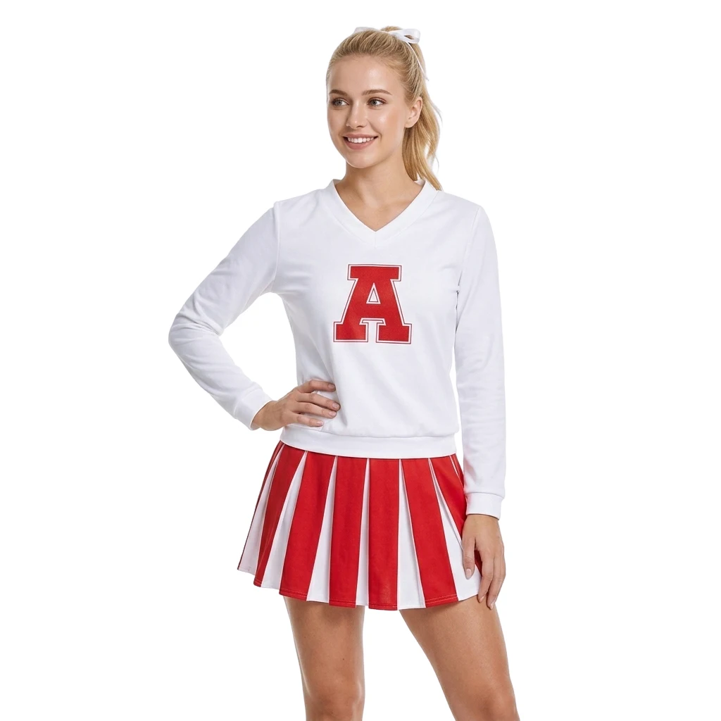 

Betty Childs Revenge Nerds Replica Cheerleader Top Skirt Outfits White Cheerleading Uniform Women Halloween Carnival Suit