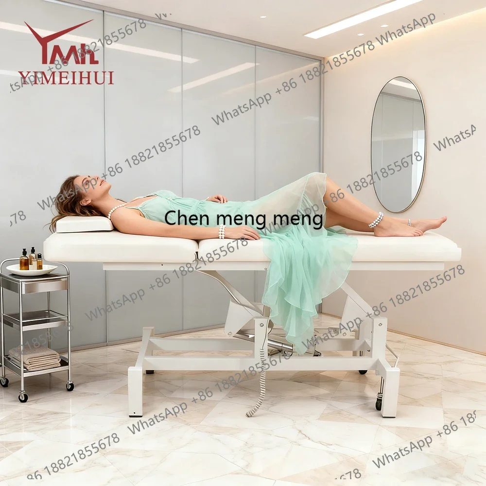 A178Electric 2 Motors Massage Body Beauty Salon Treatment Table White Lash Tattoo Acupuncture Treatment Bed