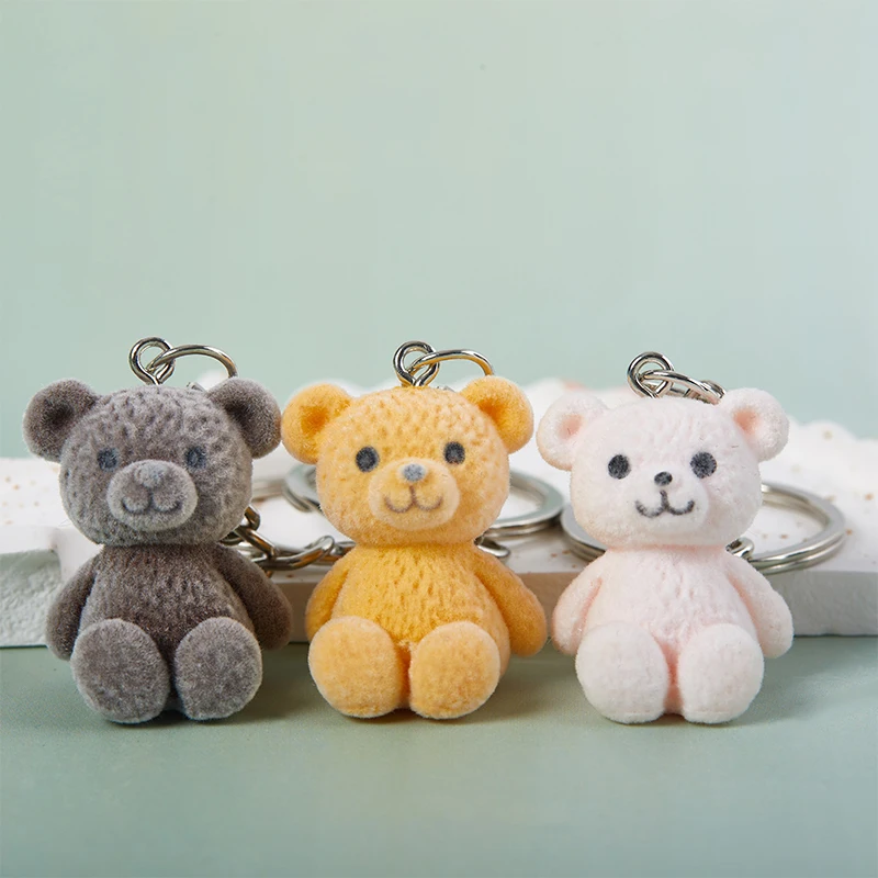 1 Pcs Flocking Three-dimensional Cartoon Cute Bear Keyring Pendant Bag Charms Hanging Decorations Fashion Accessories for Women