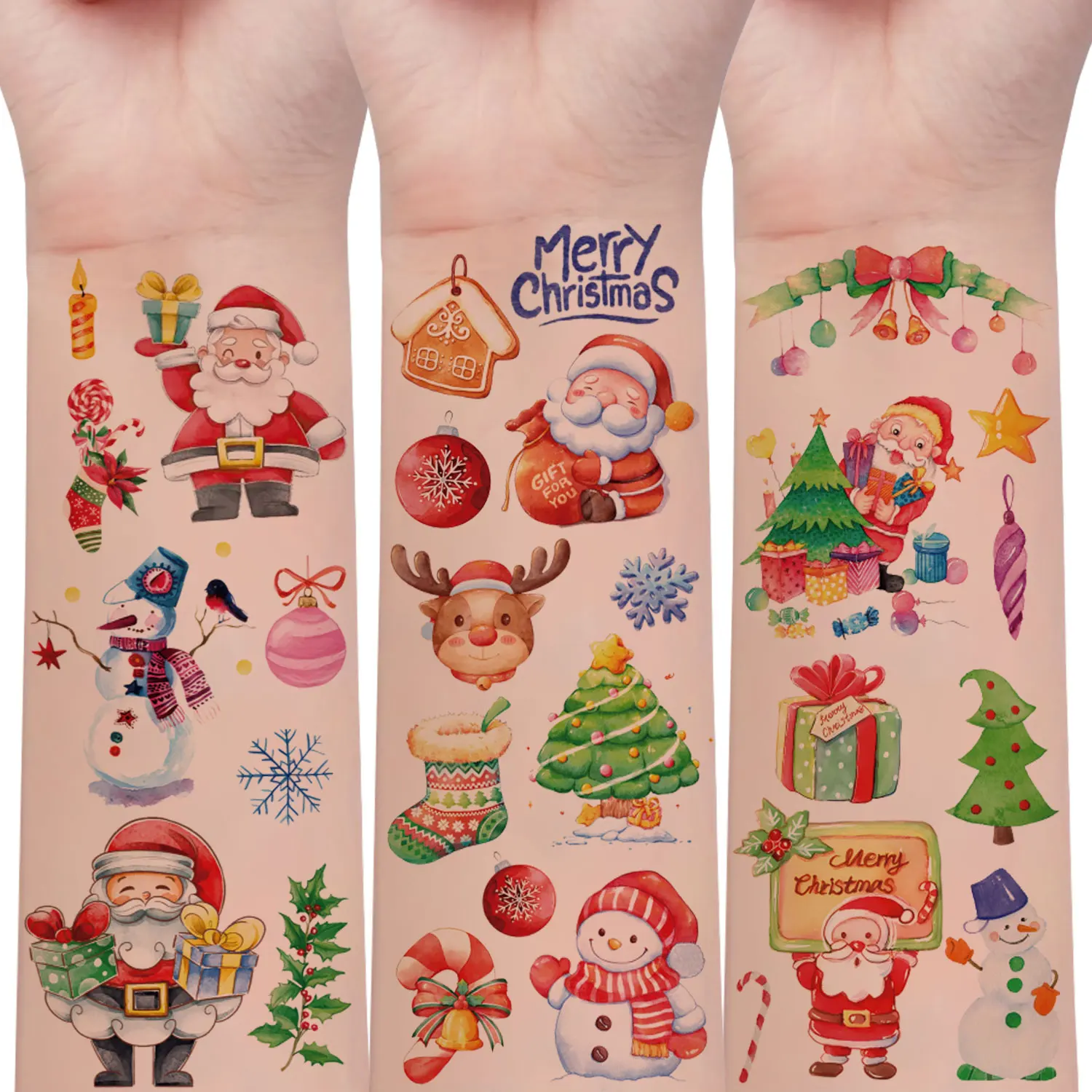 

10 Sheets 122 Cartoon Christmas Pattern Temporary Tattoo Stickers, Santa, Snowman, Snowflake, Christmas Tree, Christmas Decorative Element Pattern Fake Tattoo Stickers, Waterproof Lasts 2-5 Days, Waterproof Art Temporary Tattoo Suitable for Party Makeup, 
