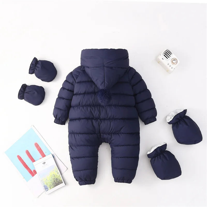 Newborn Winter Jumpsuits Baby Outdoor Thick Plush Warm Down Romper Infant Daily Comfortable Hooded Windproof Thermal Overalls