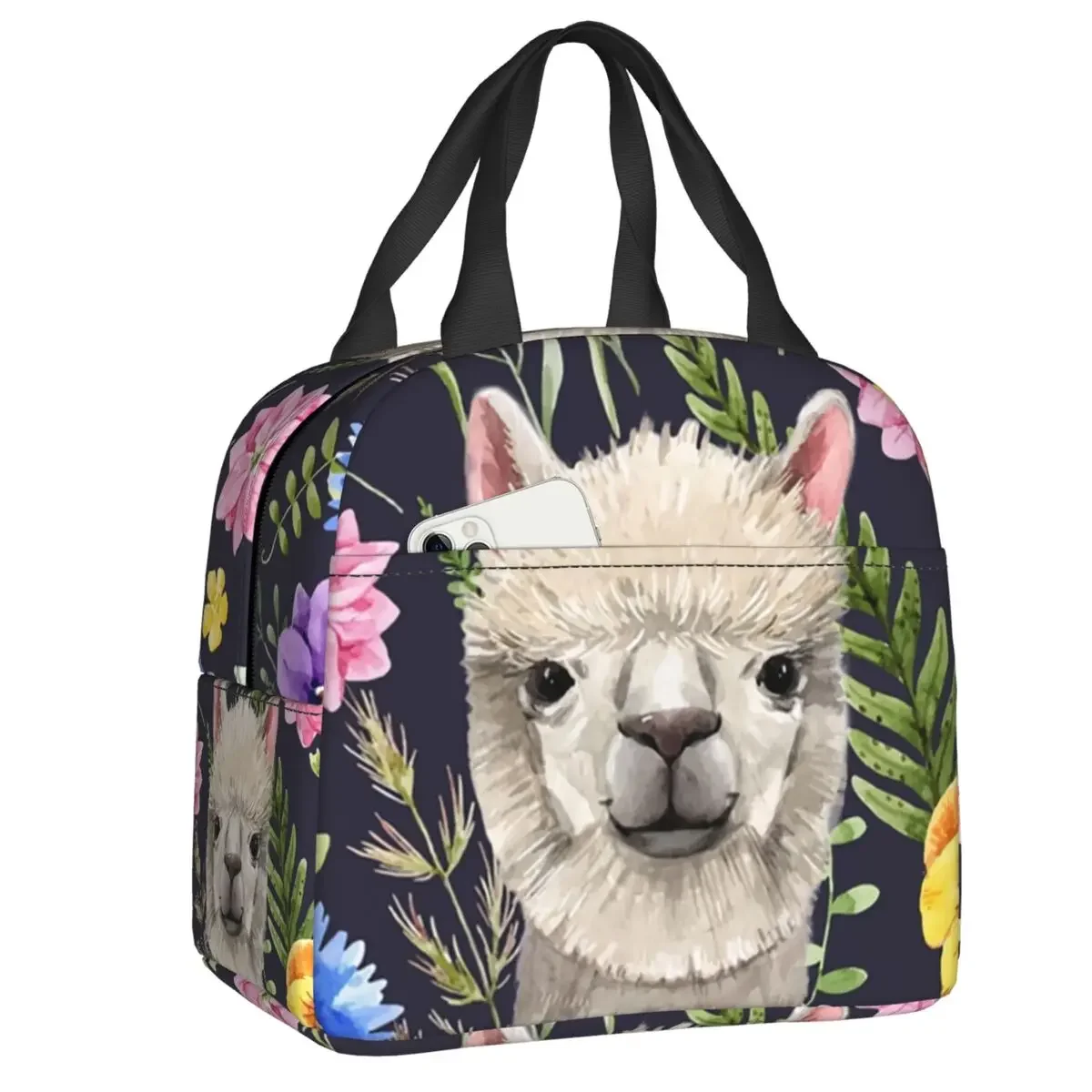 Wildflower Alpaca Lunch Bag Men Women Cooler Thermal Insulated Lunch Box for Student School