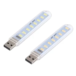 Mini luz LED portátil USB para libros, lámpara de lectura Ultra brillante, DC5V, 2LED, 3LED, 8LED, para banco de energía, PC, portátil y Notebook