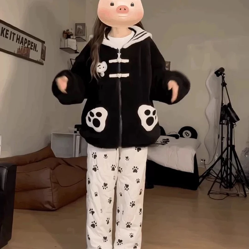 سترة نسائية من القص الصناعي Preppy معطف كاواي لطيف أسود بأكمام طويلة Harajuku Y2K أنيمي بياقة بحار ملابس خارجية سميكة ودافئة #6