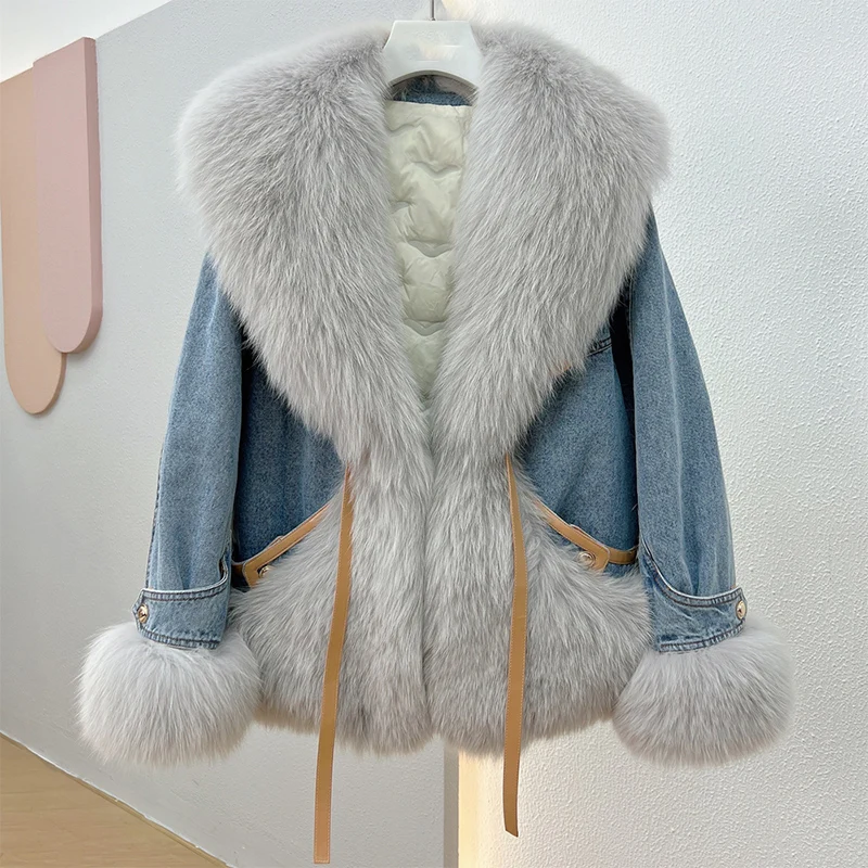 2023 Fashion New Autumn Winter Real Fox Fur Collar Thick Women Warm Coat 90% Goose Down Jacket Luxury Outwear New Female Coat