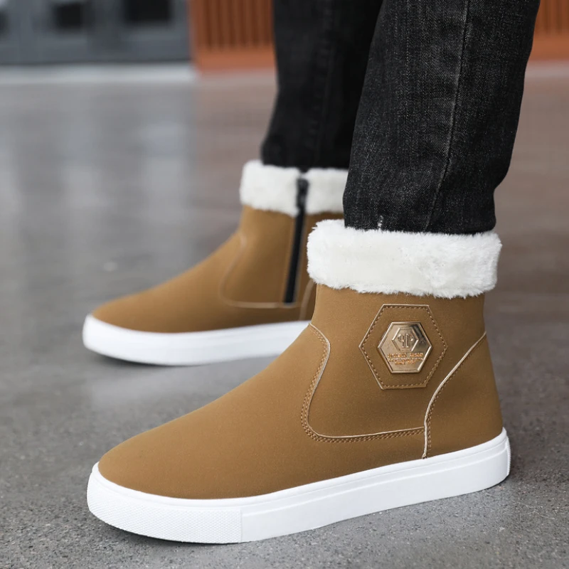 Winter Snow Boots Men Casual Slip on Ankle Boots Warm Fur Comfortable Sneakers Non-slip Flat Botas Men Shoes Zapatos Hombre