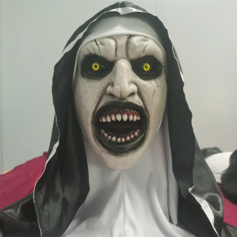 

Scary Nun Mask Movie The Nun Latex Masks With Turban Valak Cosplay Halloween Costume Ghost Nun Masques Tricky Props Headgear