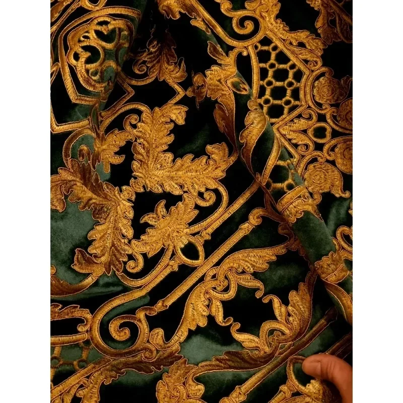 

Dark Green Velvet Curtains for Living Dining Room Bedroom Luxury Embroidery American High Window European High-end Customize
