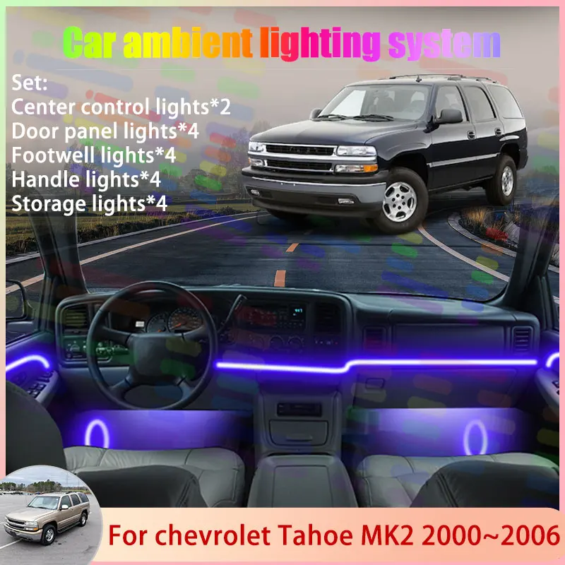 

For chevrolet Tahoe MK2 2th 2000~2006 GMC Yukon 6/18 in 1 Car Atmosphere Light Lamp RGB Shade Ensemble Streamer Atmosphere Set