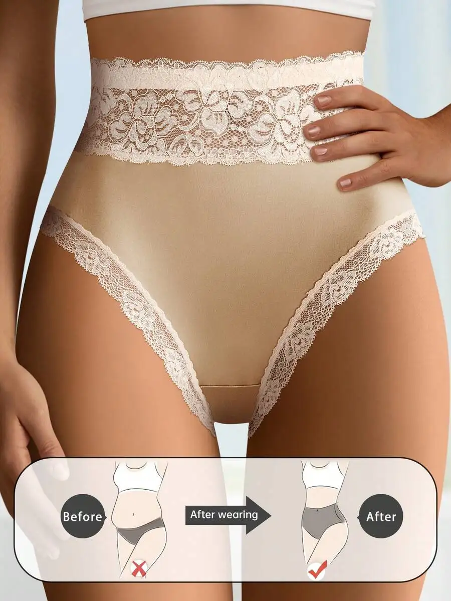 

5-Pack Women’s High-Waisted Lace Briefs: Shiny, Breathable, Stretchy Fit For Daily Wear, Dates & Parties – Soft Elastic Comfort