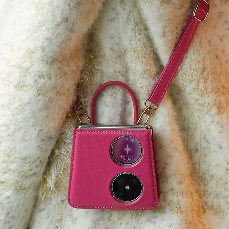Luxury Women Handbag Style Case for Samsung Z Flip5 OPPO Find N3 Flip/OPPO Find N2 Flip/Vivo x flip Leather Cover Crossbody