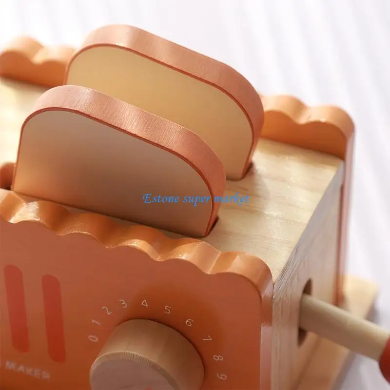 090B Wooden Pretend Play Breakfast Toaster Cooking Set Toy For Kids Party Engagement