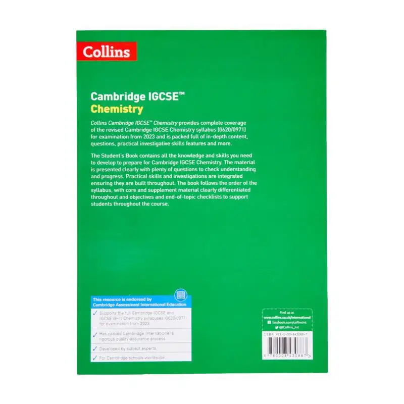 Collins Cambridge IGCSE Chemistry Students Book Sunley Chris Harper Collins UK 9780008430887 Book