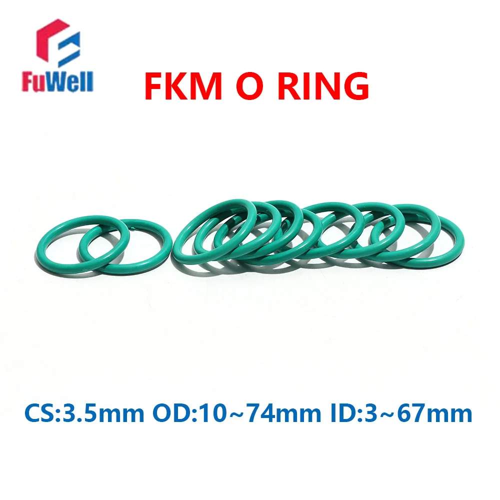 

Fuwell 200pcs CS 3.5mm FKM Fluorine Rubber O-Ring High Temperature Chemical Resistant OD 10mm~74mm Sealing Gasket for Industrial
