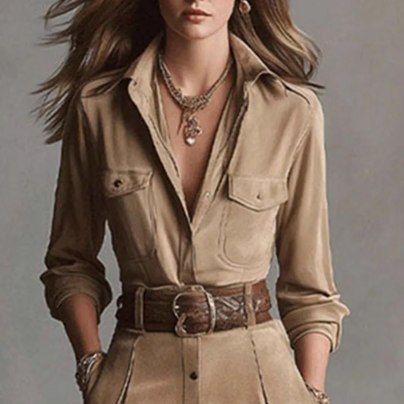 French Retro Solid Suede A-Line Party Dress Woman Lapel Single Breasted Shirt Dress Fall Long Sleeve Pocket Slit Elegant Dresses