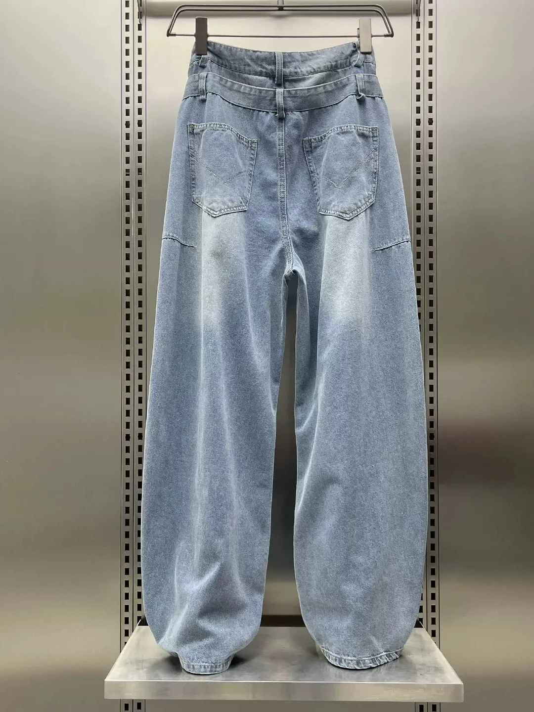 Summer Men's Double Waist Ripped Jeans American Casual Fashion Simple Loose Street Style Male Washed Wide Leg Denim Pants