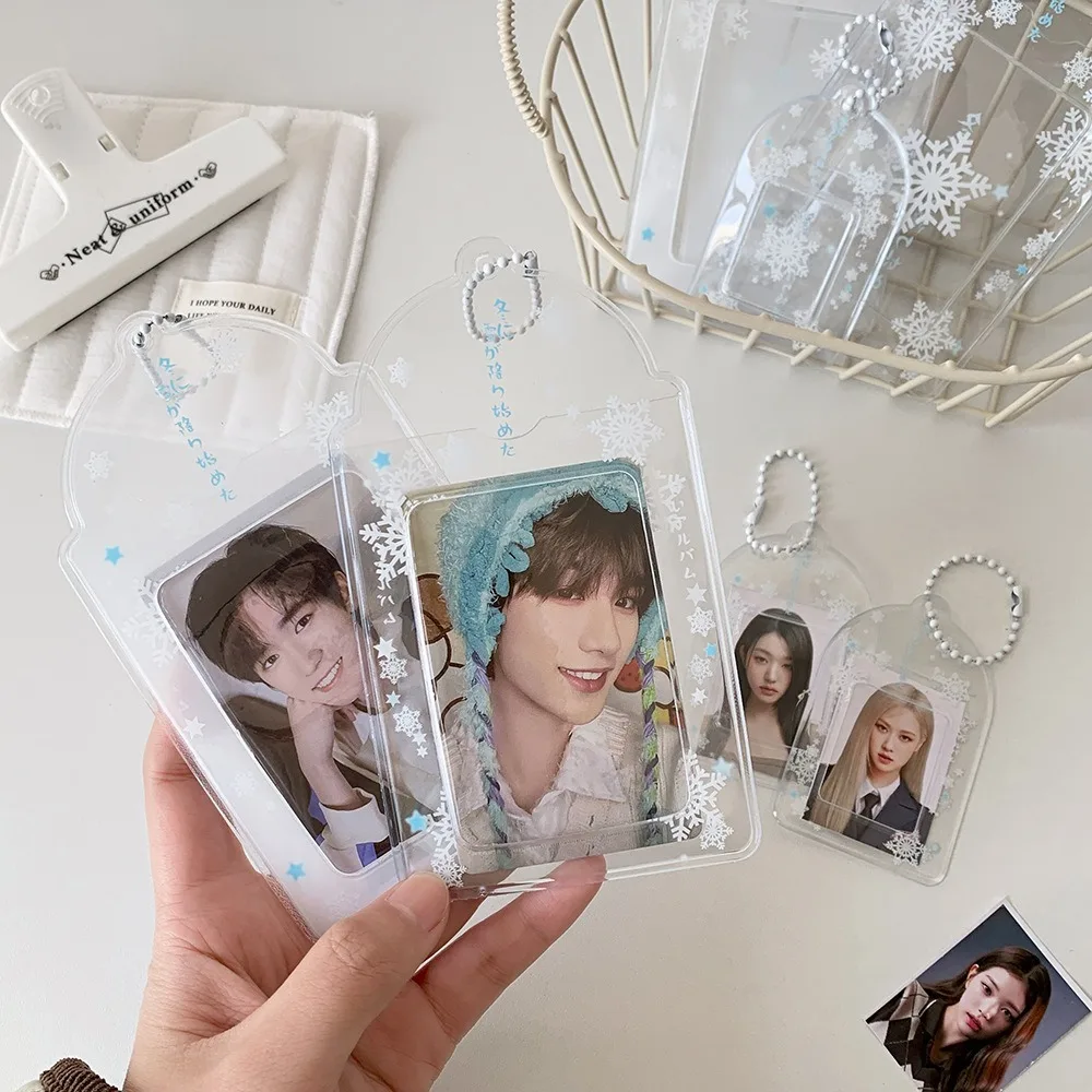 Acrylic PVC Card Cover Photocard Holder Snowflake Love Heart Pendant Idol Card Display Protector Hanging Decoration Korean Style