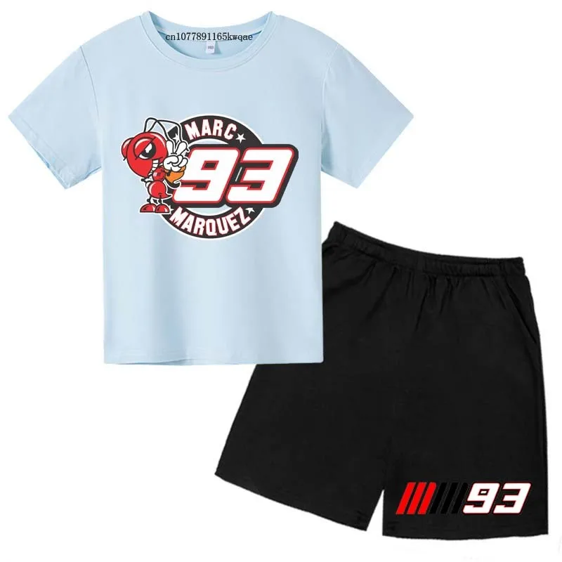 No.93 Print Kids Summer 2pcs Breathable T-shirts+Pants Suits 2-13Years Boys Girls Moto Idol Outfits Children Gift Clothes Sets