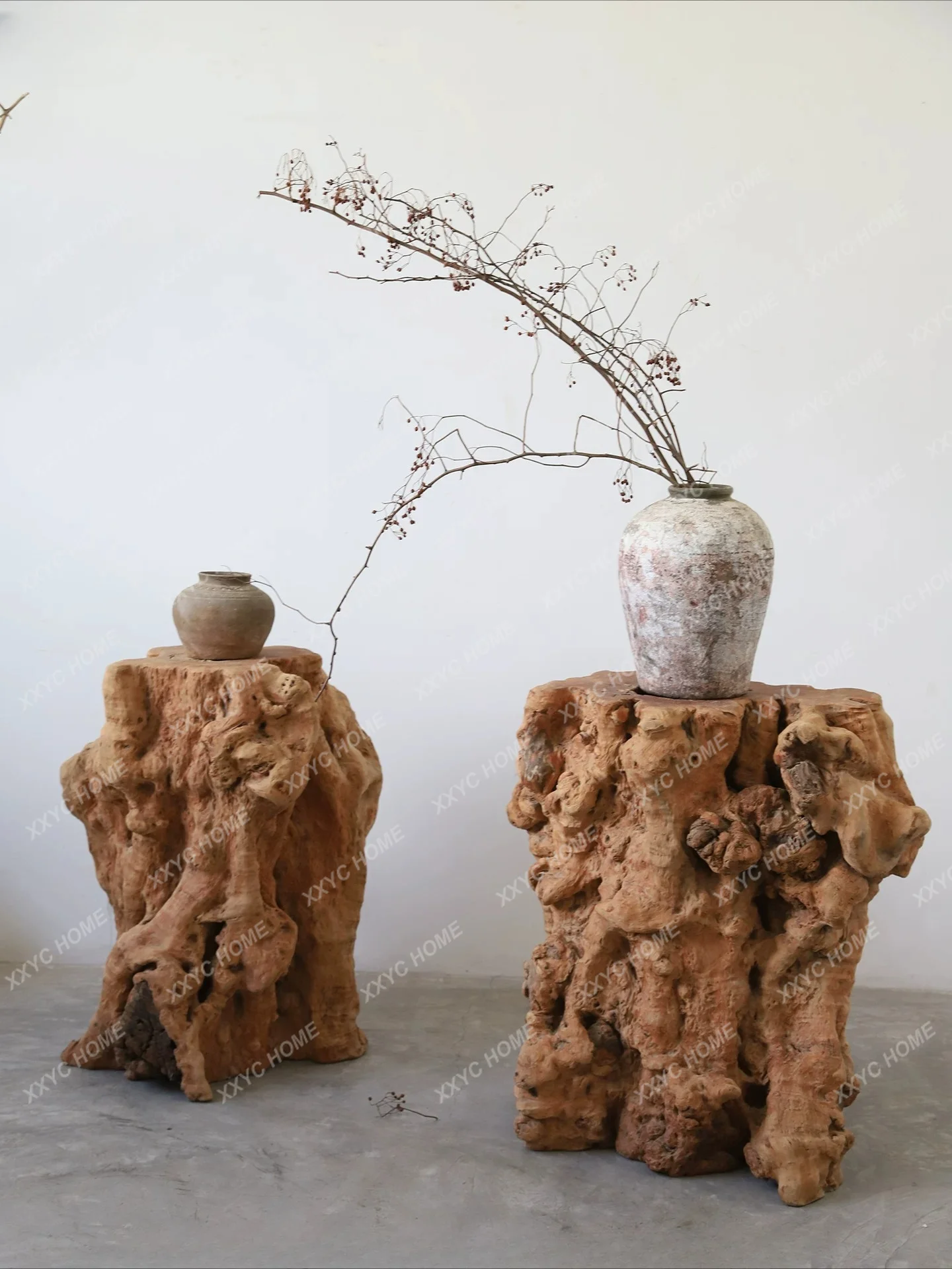 

Log root carving flower stand, living room decorative art ornament, natural tree root bonsai shelf