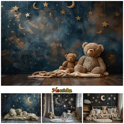 Starry Bear Photography Background Baby Shower Star Moon Dark Blue Wall Backdrop Decoration Props Newborn Portrait Photo Studio