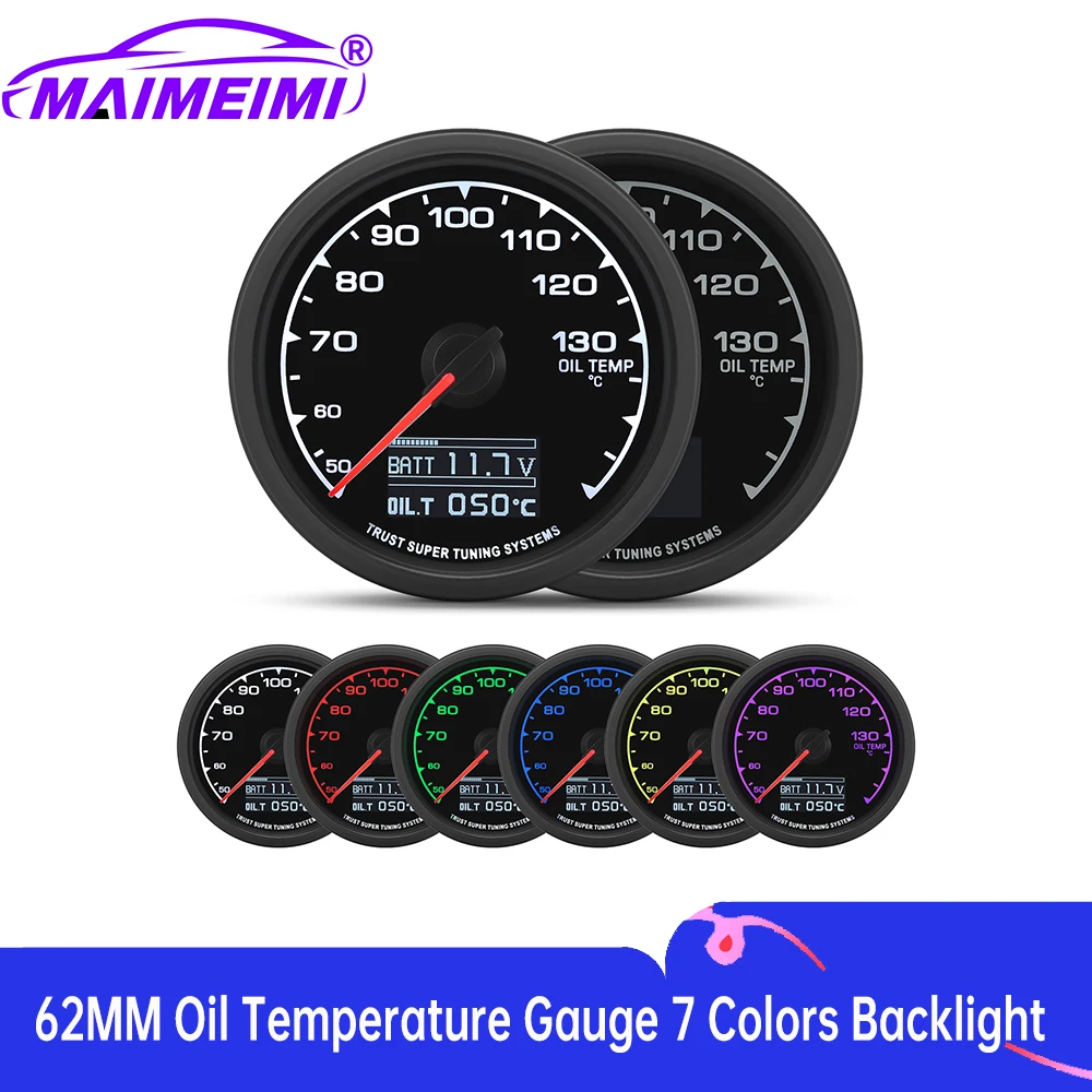 

62 мм датчик температуры масла 7 цветов с подсветкой цифровой указатель автомобильный измеритель с датчиком температуры с держателем для баллона 4/6/8