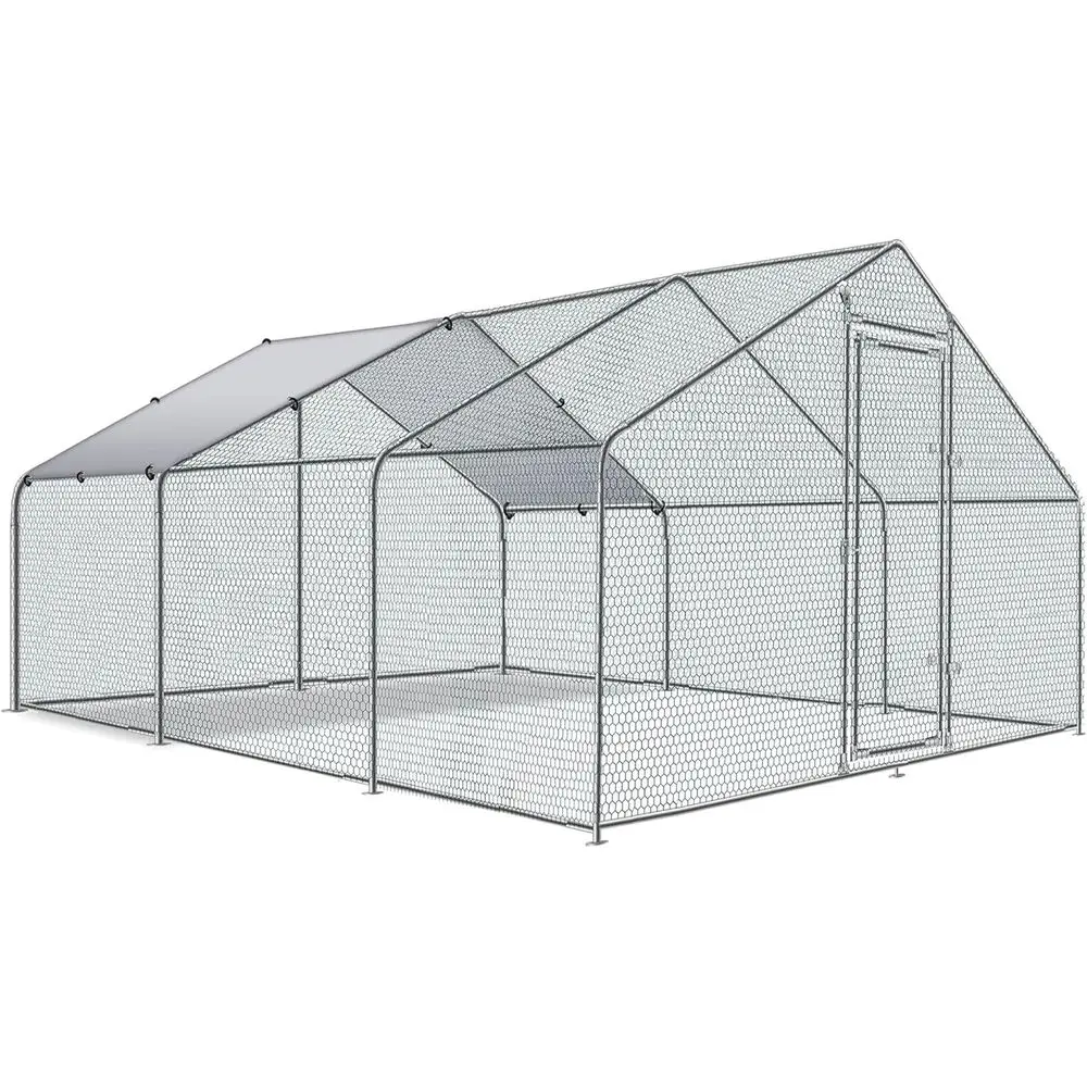 

Уличный металлический курятник с трехсторонней поддержкой, сетчатым покрытием, УФ-стойким и водонепроницаемым тентом для уток и кроликов (10 футов (Ш) x 19,5 футов (Д) x 6,5 футов (В))