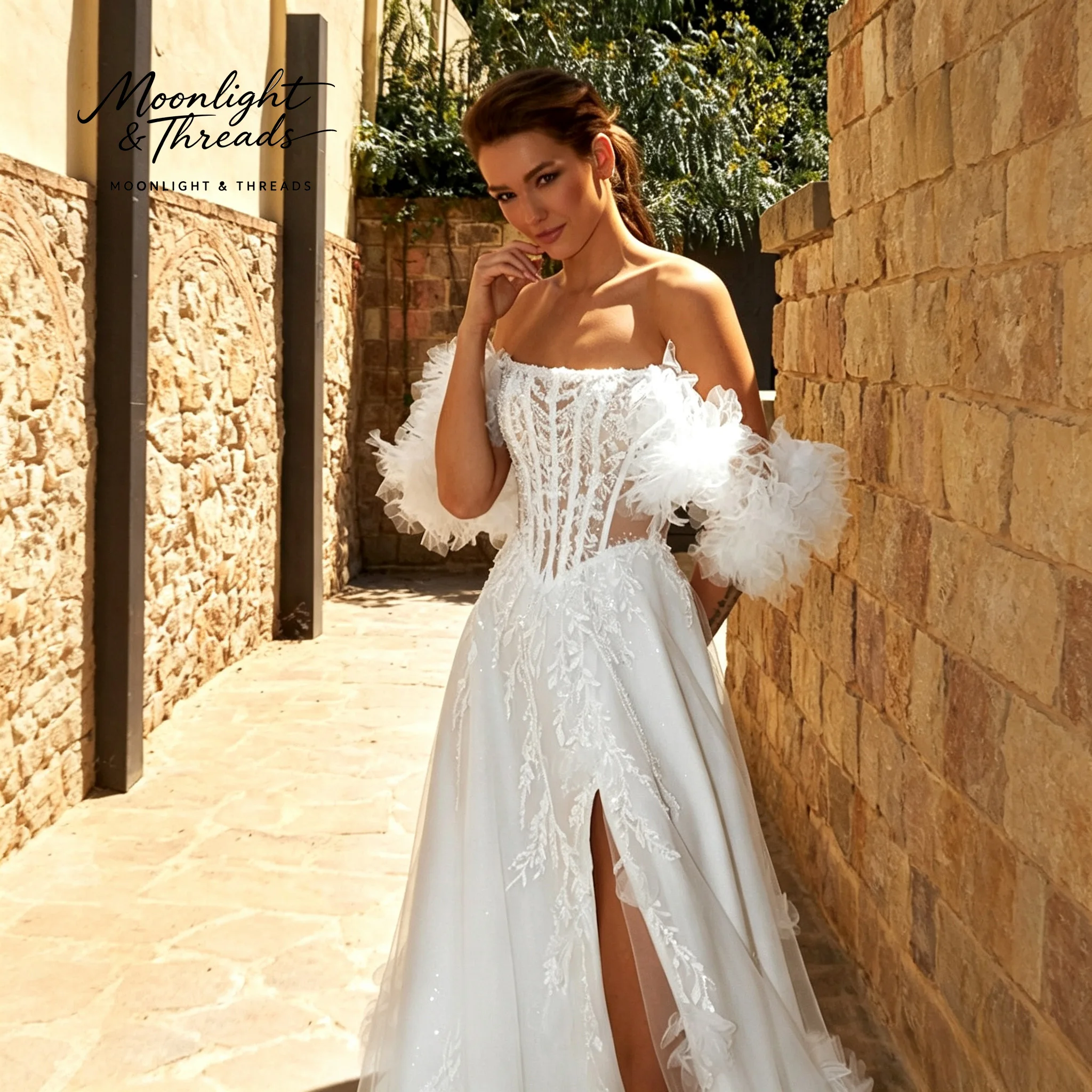 Retro Lace Trumpet Sleeve Wedding Dress With Square Neckline And Fishbone Waistband AShaped With Floral Lace Train For The Bride