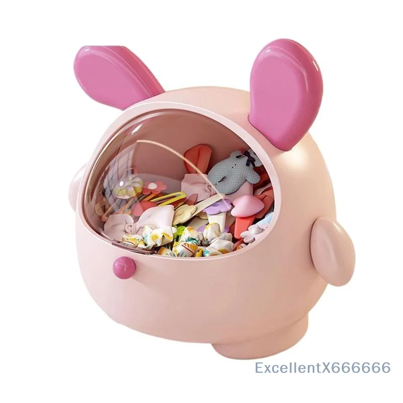 Cute Rabbit Desktop Waste Bin With Lid Large Capacity Non-Slip Bottom Sundries Organizer for Study Desk